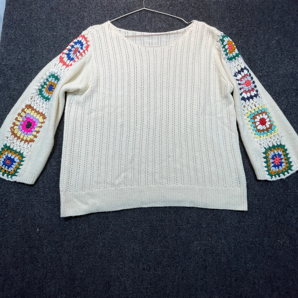 Crochet Granny Square Patchwork Knit Sweater Oversized XL Boho Cottagecore Layer